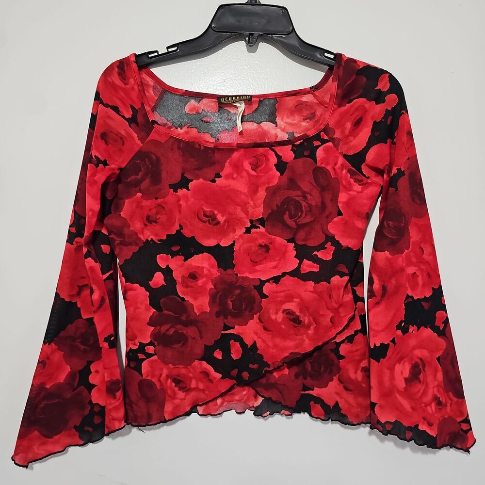 Georgiou Vintage Y2K Top Rose Mesh Womens Small Bell Sleeve USA Whimsygoth